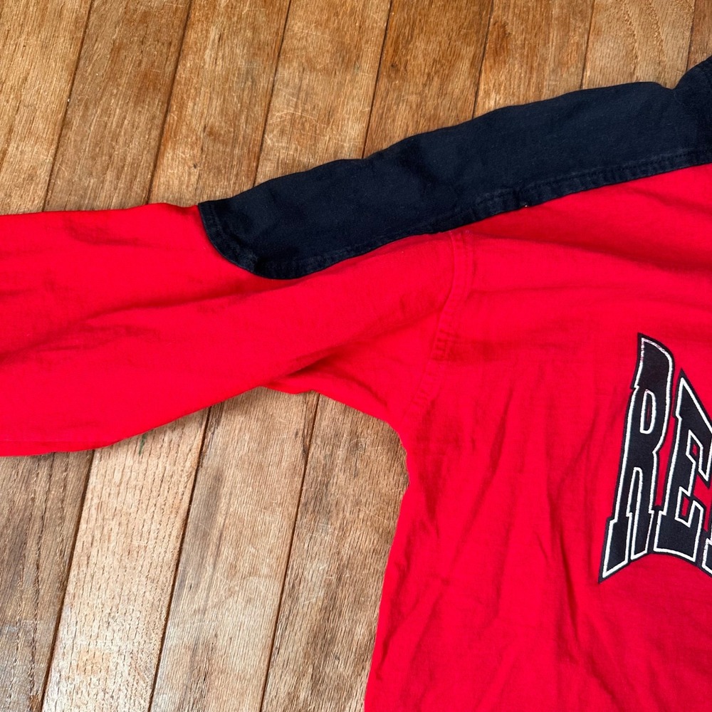 90s vintage Detroit Red Wings Hockey Shirt Boys 14/16 Long Sleeve‎ Red Retro - Picture 5 of 7